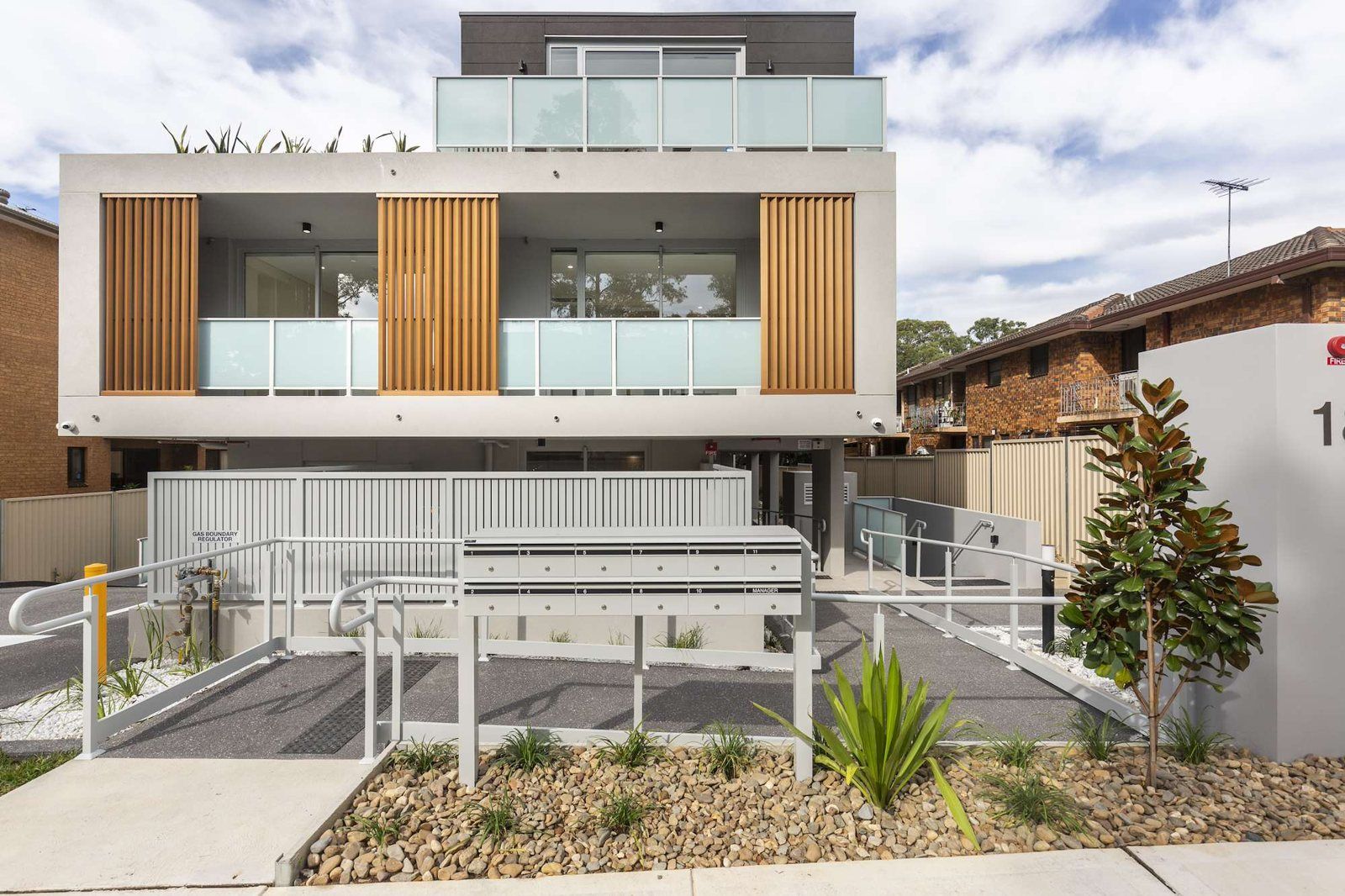 The completed Todd Street building in Merrylands, with its landscaped frontage and step-free path
